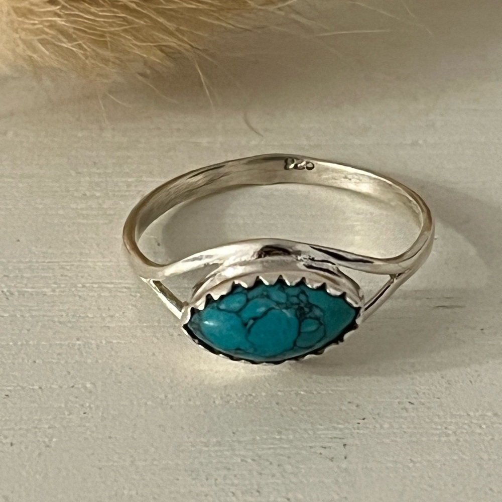 925 Solid Sterling Silver Eye Shaped Turquoise Ge… - image 7
